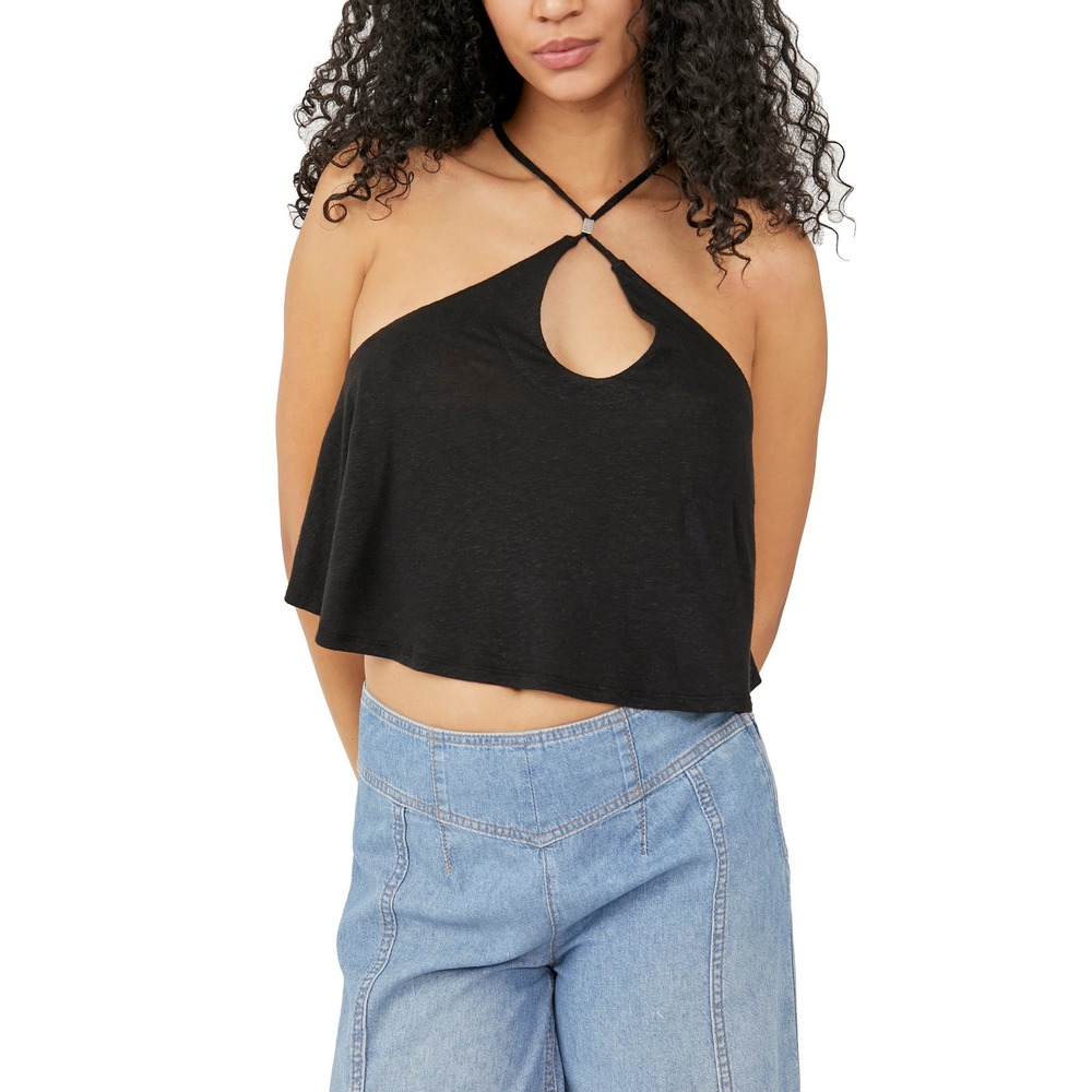 NEW Free People Long‎ Weekend Knit Halter Tank Flowy Sleeveless Black Size Small